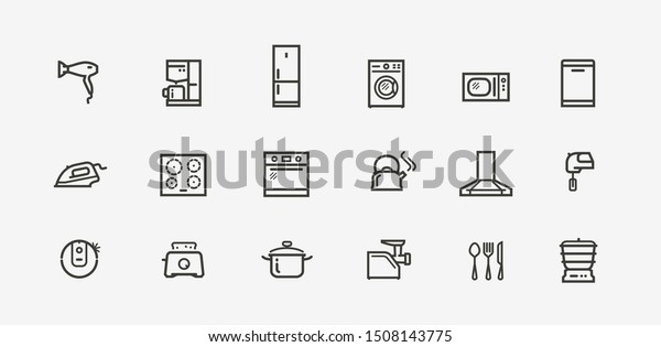 Household appliances icon set. Technology in\
linear style. Vector\
illustration