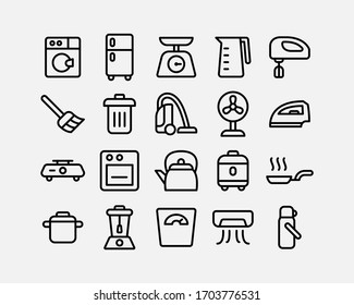 Household Appliances Icon Set Vector Line Style, Editable Stroke