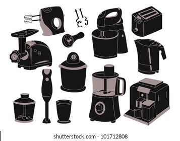 Household appliances icons ,black silhouettes, vector illustration