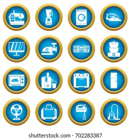 Household appliances icons blue circle set isolated on white for digital marketing