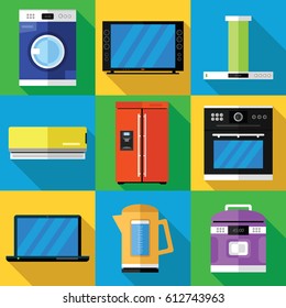 Household Appliances Icons Set in a Flat Design