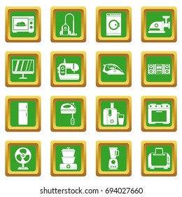 Household appliances icons set in green color isolated vector illustration for web and any design