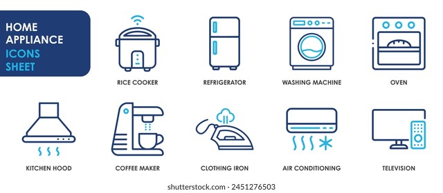 Household appliances icons set. Home appliances designs.