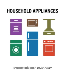 Household appliances icons set. Large. Flat. Colored.