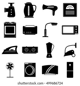 Household appliances icons set. Simple illustration of 16 vector icons for web