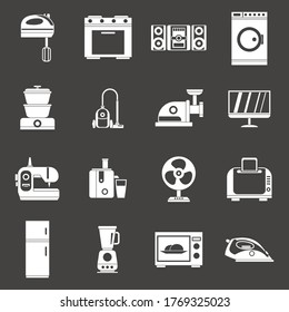 Household appliances icons set vector white isolated on grey background