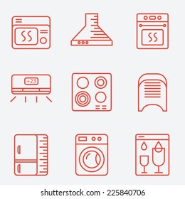 Household appliances icons, thin line style, flat design