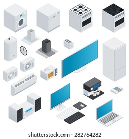 Household appliances isometric icon set vector graphic illustration