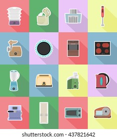household appliances for kitchen flat icons vector illustration isolated on background