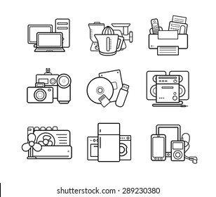 Household appliances line art icons set. Electronics online store. Vector