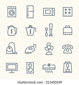 Household appliances line icons