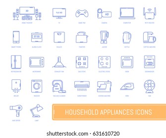 Household appliances line icons set. Vector illustration.