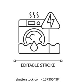 Household Appliances Malfunction Linear Icon. Washing Machine, Dishwasher. Appliance Breakdown. Thin Line Customizable Illustration. Contour Symbol. Vector Isolated Outline Drawing. Editable Stroke