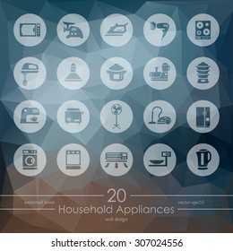 household appliances modern icons for mobile interface on triangle background