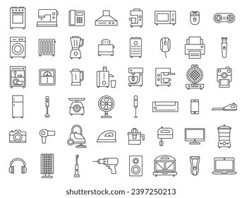 Household appliances outline vector icons.