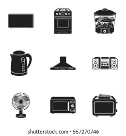 Household appliances set icons in black style. Big collection of household appliances vector symbol stock illustration