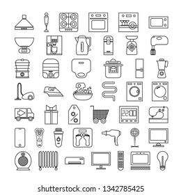 household appliances set of icons. outline vector illustration on white background