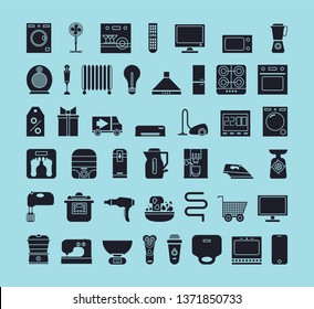 household appliances set of icons. vector illustration on a blue background