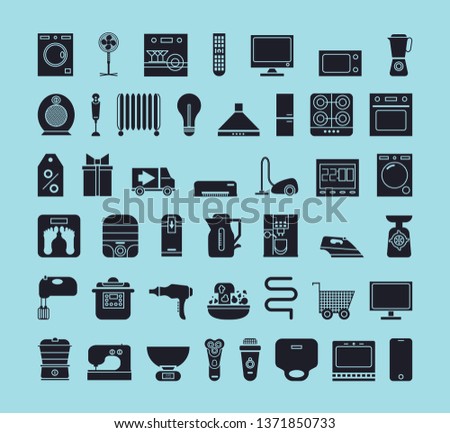 household appliances set of icons. vector illustration on a blue background