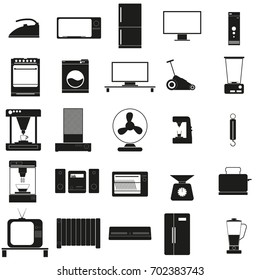 Household appliances set Vector black icon on white