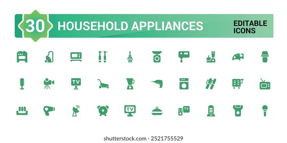 Conjunto de iconos sólidos de electrodomésticos. Conjunto de hogar, cocina, lavavajillas relleno icono conjunto. Glifo para Web y ui. Conjunto de iconos sólidos. Ilustración vectorial.