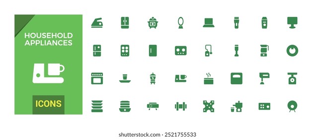 Household appliances solid icons set. Set of Home, Kitchen, Dishwasher filled icon set. Glyph for web and ui. Solid icon set. Vector illustration.