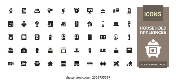Household appliances solid icons set. Set of Home, Kitchen, Dishwasher filled icon set. Glyph for web and ui. Solid icon set. Vector illustration.