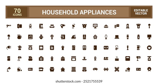 Household appliances solid icons set. Set of Home, Kitchen, Dishwasher filled icon set. Glyph for web and ui. Solid icon set. Vector illustration.