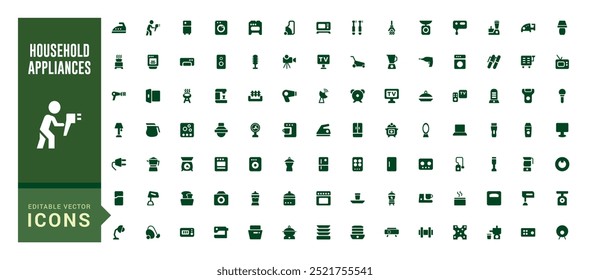 Household appliances solid icons set. Set of Home, Kitchen, Dishwasher glyph for web and ui. Solid icon set. Vector illustration.