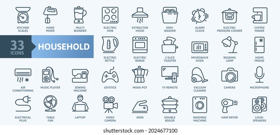 Household appliances    thin line web icon set  Outline icons collection  Simple vector illustration 