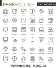 Household appliances thin line web icons set. Outline stroke icons design.