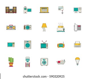  Household appliances and things icon set. Flat vector