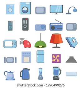 household appliances vector clip art set with long shadow with TV, fridge, kitchen appliances