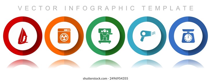 Haushaltsgeräte, Vektorsymbol-Sammlung, verschiedene Symbole wie Bügeleisen, Trockner, Kaffeemaschine und Küchenwaage, flache Design-Infografik-Vorlage in Folge 10