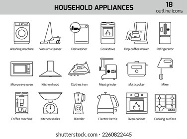 Household appliances vector icon set.