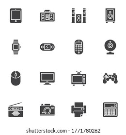 Household Appliances vector icons set, modern solid symbol collection, filled style pictogram pack. Signs logo illustration. Set includes icons as tv, home theater, computer monitor, camera, telephone