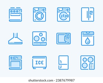 Household Appliances vector line icons. Appliances for Kitchen and Home outline icon set. Oven, Refrigerator, Stove, Microwave, Dishwasher, Washing Machine and more.