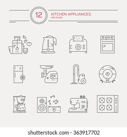 Household appliances - vector linear icons.