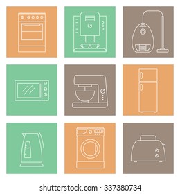 household appliances vector thin line icons set  