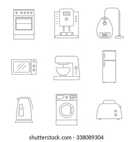 household appliances vector thin line icons set  