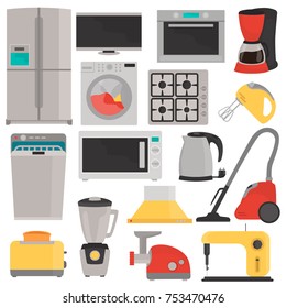 Household appliences color flat icons set