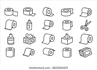 Household Bathroom Hygiene Items Line Icons for Sanitation Design