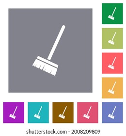 Household broom flat icons on simple color square backgrounds
