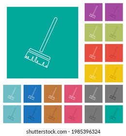 Household broom multi colored flat icons on plain square backgrounds. Included white and darker icon variations for hover or active effects.
