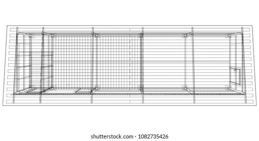 Household building project. Vector rendering of 3d. Wire-frame style. The layers of visible and invisible lines are separated