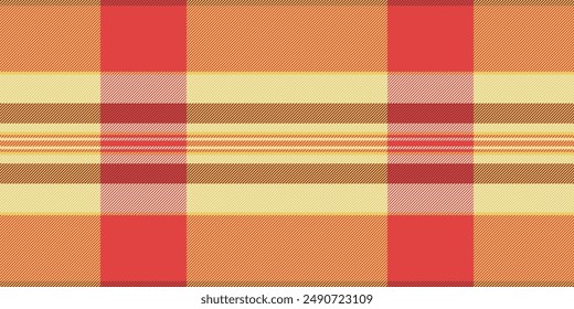 Household check pattern background, folk texture textile fabric. Other vector plaid seamless tartan in red and yellow colors palette.