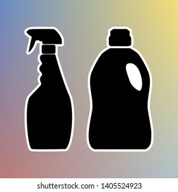 Household chemical bottles sign. Black icon in white shell at pastel color background. Illustration.