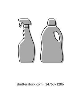 Household chemical bottles sign. Black line icon with gray shifted flat filled icon on white background. Illustration.