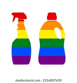 Household chemical bottles sign. Rainbow gay LGBT rights colored Icon at white Background. Illustration.