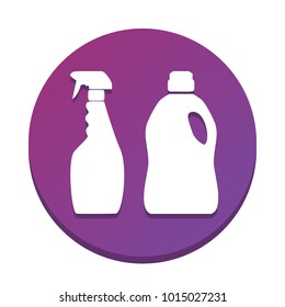 Household chemical bottles sign. Vector. White icon with flat shadow on purpureus circle at white background. Isolated.